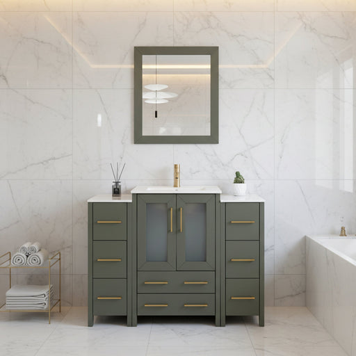 Brescia 48" Single Sink Modern Bathroom Vanity Combo Set, 2 Side Cabinets 1 Shelf Ceramic Top Bathroom Cabinet with Free Mirror - HomeBeyond