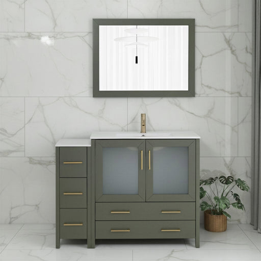 Brescia 48" Single Sink Modern Bathroom Vanity Set, 1 Shelf 5 Drawers Ceramic Top and Bathroom Cabinet with Free Mirror - HomeBeyond