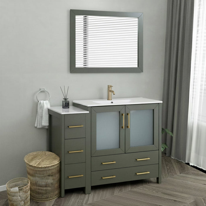 Brescia 48" Single Sink Modern Bathroom Vanity Set, 1 Shelf 5 Drawers Ceramic Top and Bathroom Cabinet with Free Mirror - HomeBeyond