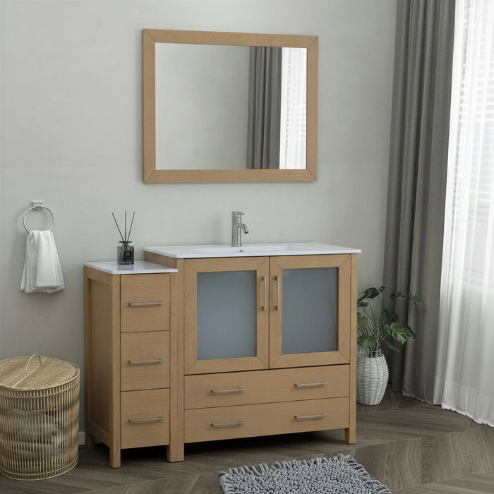 Brescia 48" Single Sink Modern Bathroom Vanity Set, 1 Shelf 5 Drawers Ceramic Top and Bathroom Cabinet with Free Mirror - HomeBeyond