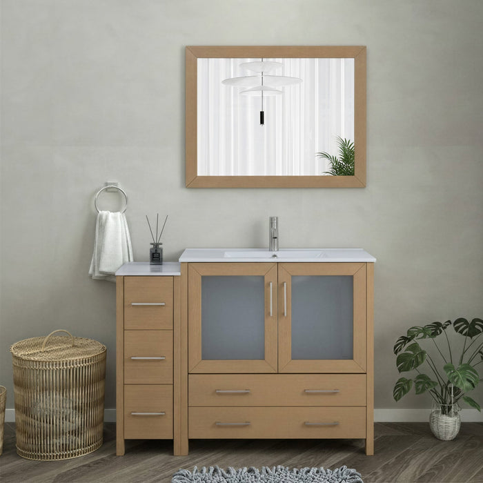 Brescia 48" Single Sink Modern Bathroom Vanity Set, 1 Shelf 5 Drawers Ceramic Top and Bathroom Cabinet with Free Mirror - HomeBeyond