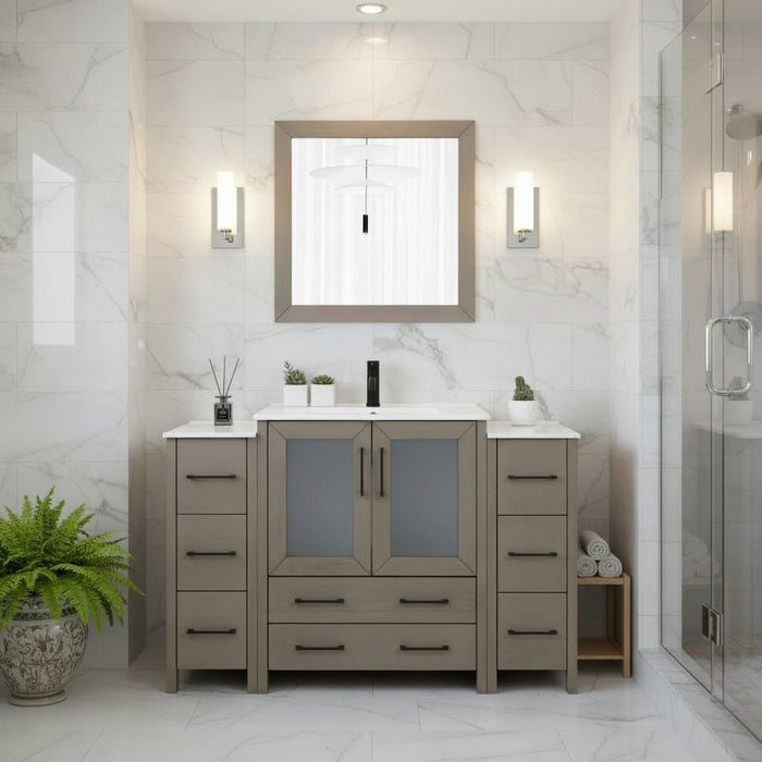 Brescia 54" Single Sink Bathroom Vanity Combo Set, Modern 8 Drawers 1 Shelf 3 Cabinets White Ceramic Top Under Sink Vanity with Mirror - HomeBeyond