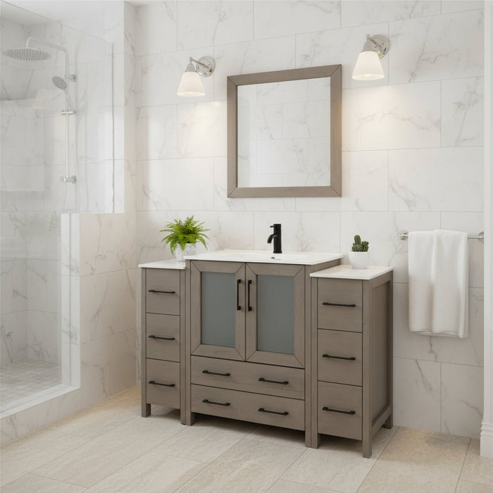 Brescia 54" Single Sink Bathroom Vanity Combo Set, Modern 8 Drawers 1 Shelf 3 Cabinets White Ceramic Top Under Sink Vanity with Mirror - HomeBeyond