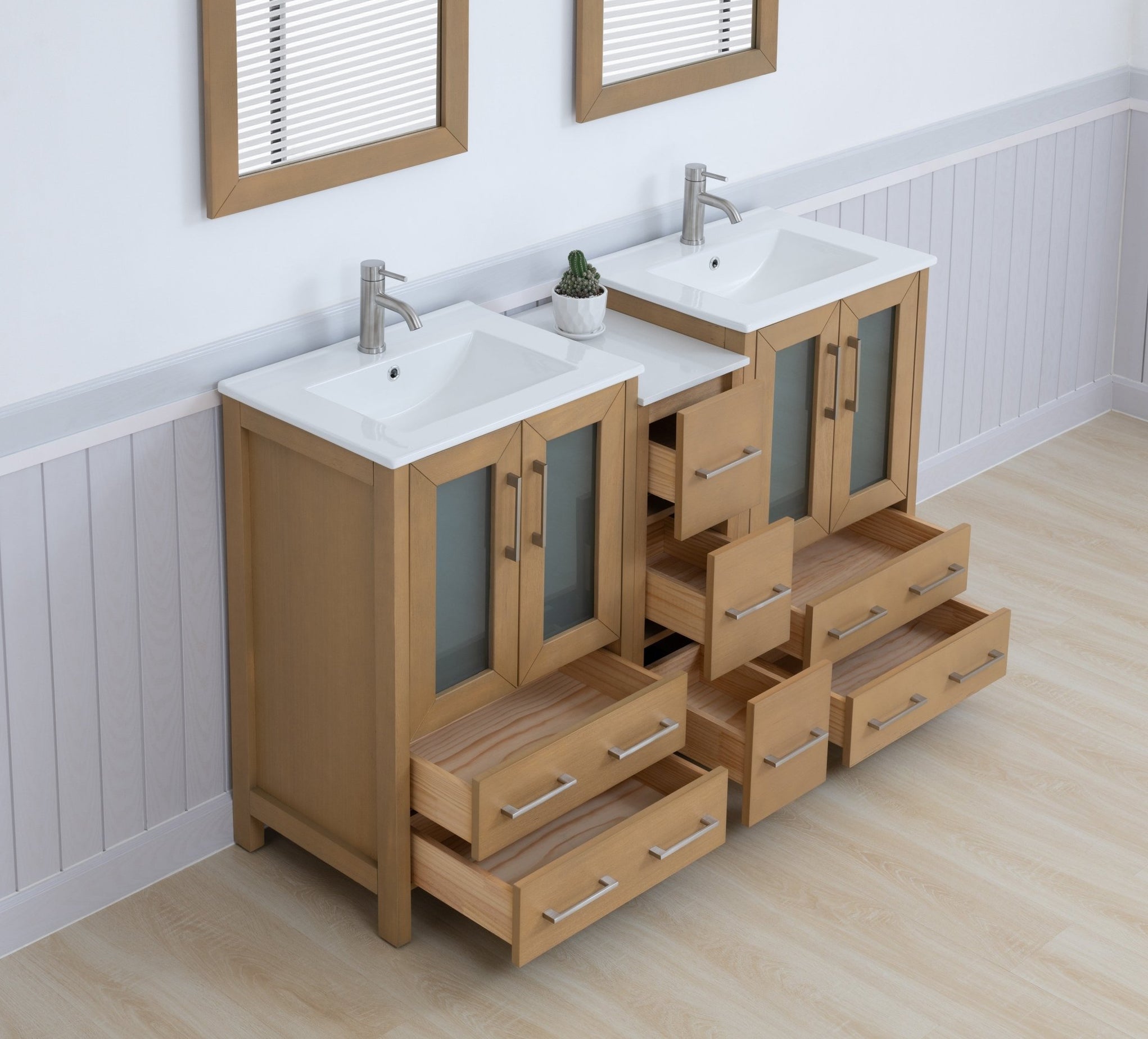 Brescia 60" Double Sink Bathroom Vanity Combo Set, 2 Shelves 7 Drawers ...
