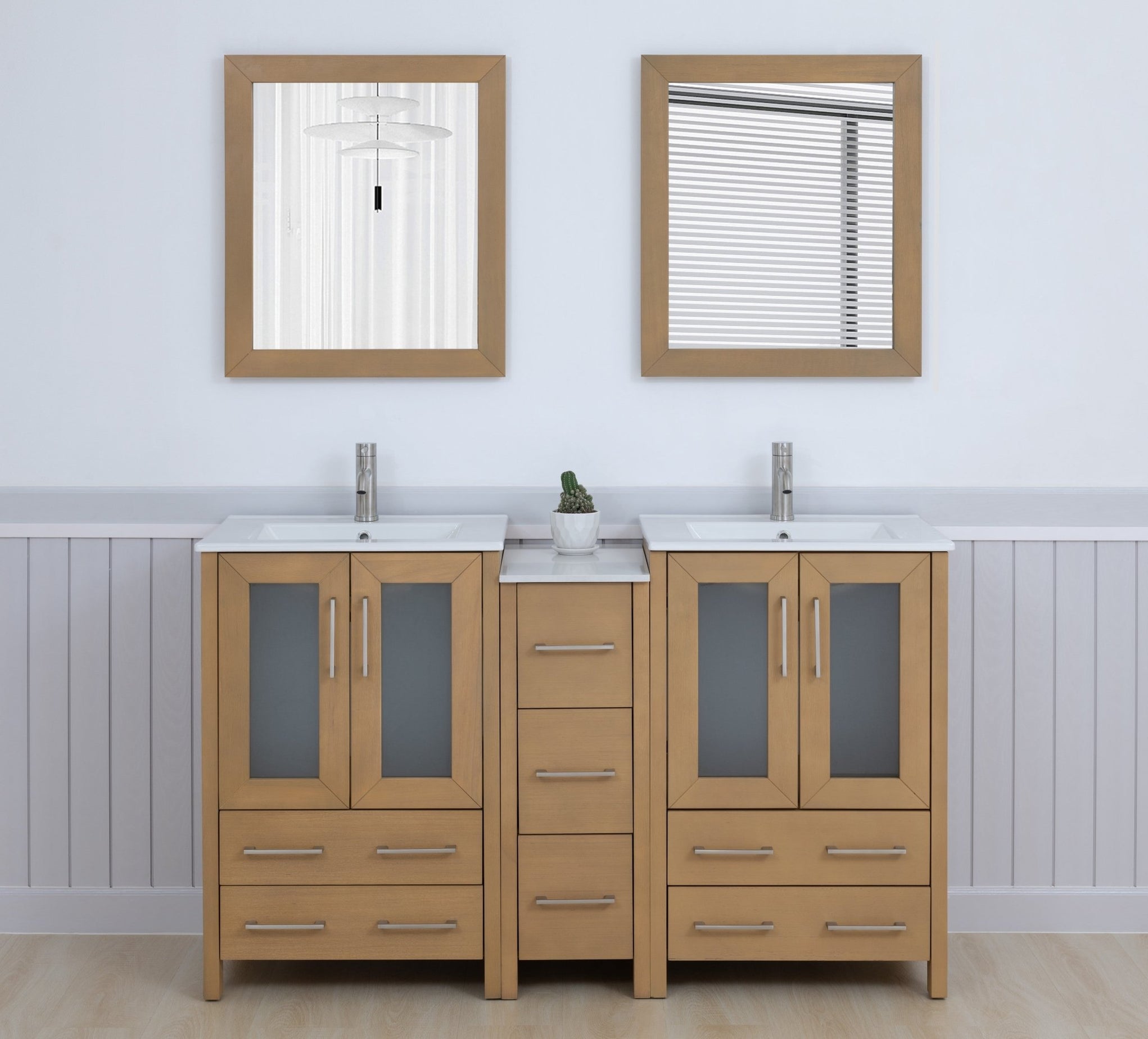 Brescia 60" Double Sink Bathroom Vanity Combo Set, 2 Shelves 7 Drawers ...