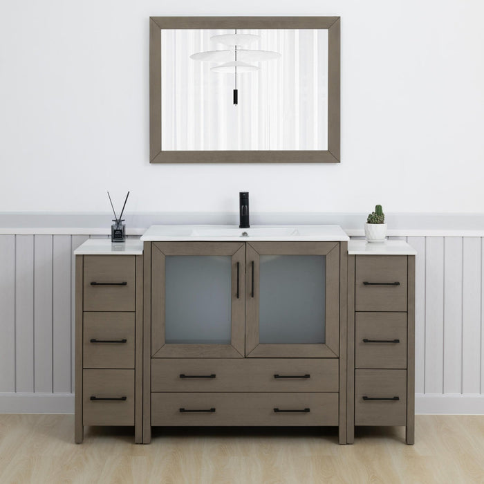 Brescia 60" Single Sink Modern Bathroom Vanity Set, 1 Shelf 8 Drawers Ceramic Top Bathroom Cabinet with Free Mirror - HomeBeyond