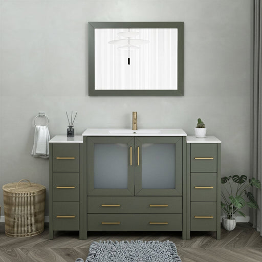 Brescia 60" Single Sink Modern Bathroom Vanity Set, 1 Shelf 8 Drawers Ceramic Top Bathroom Cabinet with Free Mirror - HomeBeyond