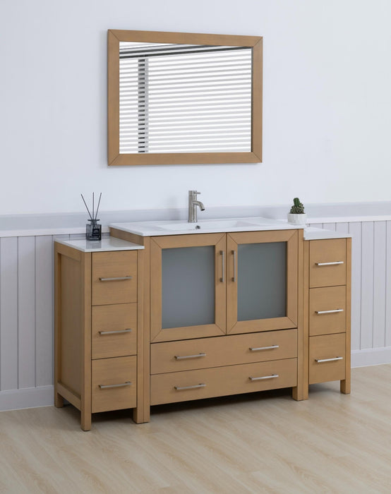 Brescia 60" Single Sink Modern Bathroom Vanity Set, 1 Shelf 8 Drawers Ceramic Top Bathroom Cabinet with Free Mirror - HomeBeyond