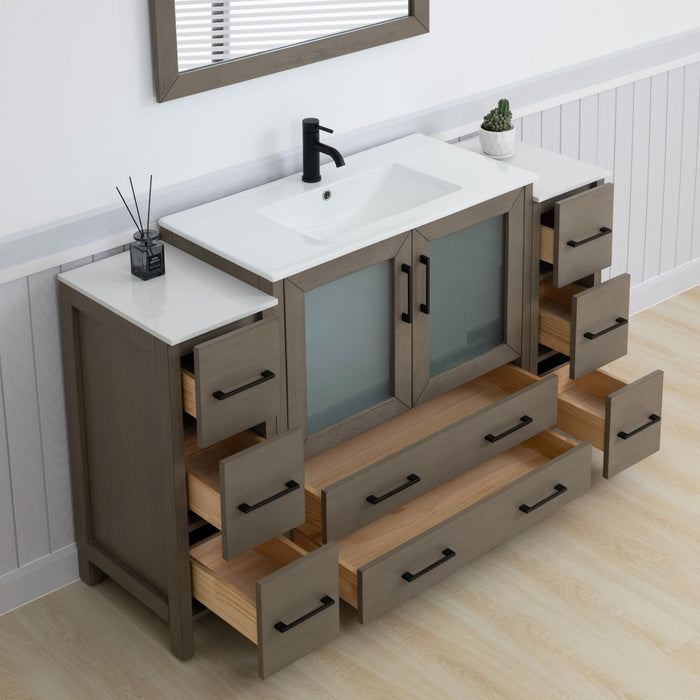 Brescia 60" Single Sink Modern Bathroom Vanity Set, 1 Shelf 8 Drawers Ceramic Top Bathroom Cabinet with Free Mirror - HomeBeyond