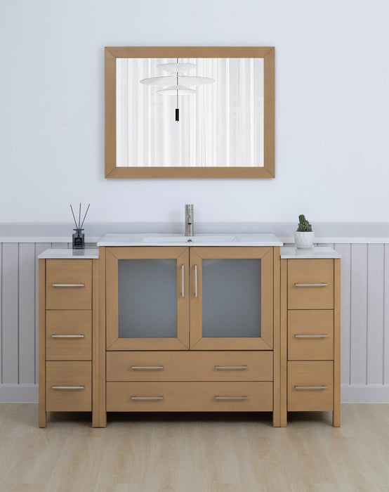 Brescia 60" Single Sink Modern Bathroom Vanity Set, 1 Shelf 8 Drawers Ceramic Top Bathroom Cabinet with Free Mirror - HomeBeyond