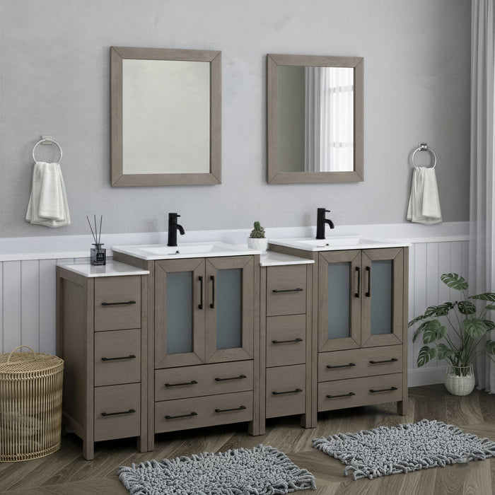 Brescia 72" Double Sink Bathroom Vanity Combo Set, 4 Cabinets, 2 Shelves Ceramic Top Bathroom Cabinet with Two Free Mirrors - HomeBeyond