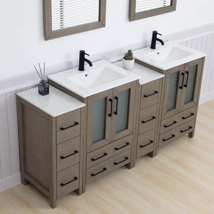 Brescia 72" Double Sink Bathroom Vanity Combo Set, 4 Cabinets, 2 Shelves Ceramic Top Bathroom Cabinet with Two Free Mirrors - HomeBeyond