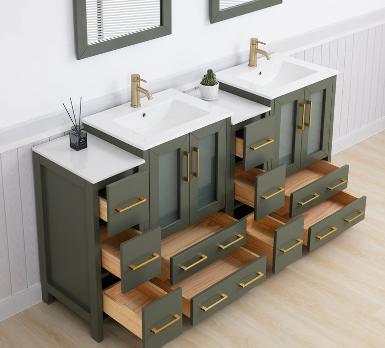 Brescia 72" Double Sink Bathroom Vanity Combo Set, 4 Cabinets, 2 Shelves Ceramic Top Bathroom Cabinet with Two Free Mirrors - HomeBeyond