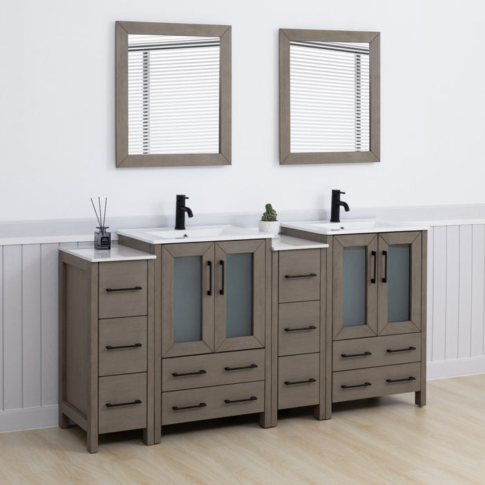 Brescia 72" Double Sink Bathroom Vanity Combo Set, 4 Cabinets, 2 Shelves Ceramic Top Bathroom Cabinet with Two Free Mirrors - HomeBeyond
