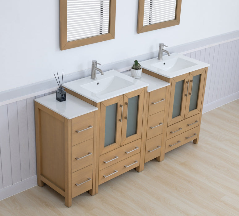 Brescia 72" Double Sink Bathroom Vanity Combo Set, 4 Cabinets, 2 Shelves Ceramic Top Bathroom Cabinet with Two Free Mirrors - HomeBeyond