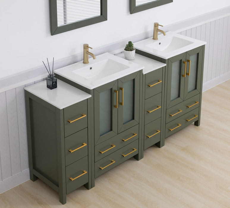 Brescia 72" Double Sink Bathroom Vanity Combo Set, 4 Cabinets, 2 Shelves Ceramic Top Bathroom Cabinet with Two Free Mirrors - HomeBeyond