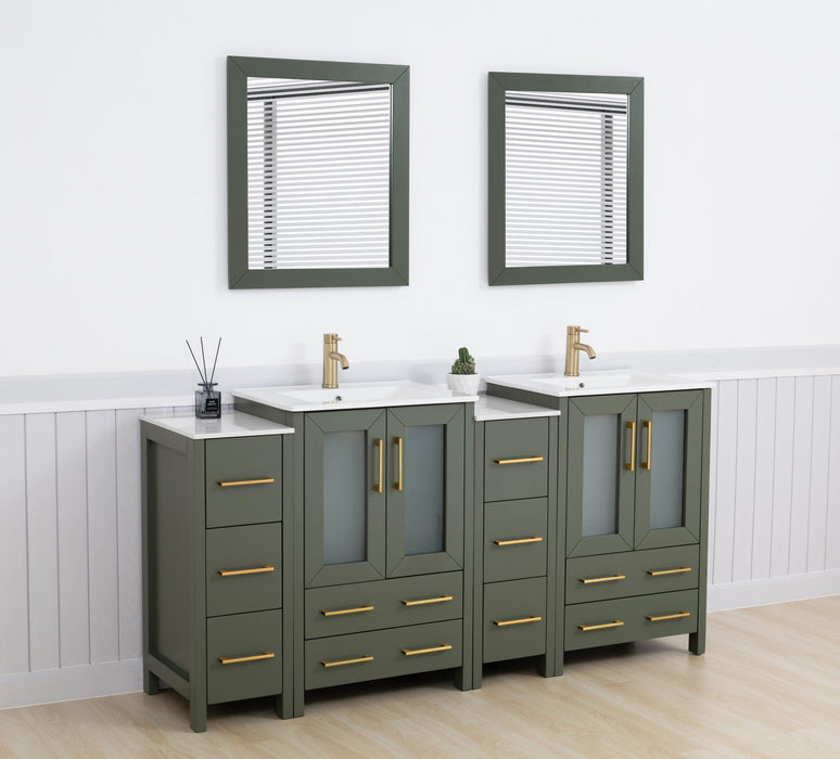 Brescia 72" Double Sink Bathroom Vanity Combo Set, 4 Cabinets, 2 Shelves Ceramic Top Bathroom Cabinet with Two Free Mirrors - HomeBeyond