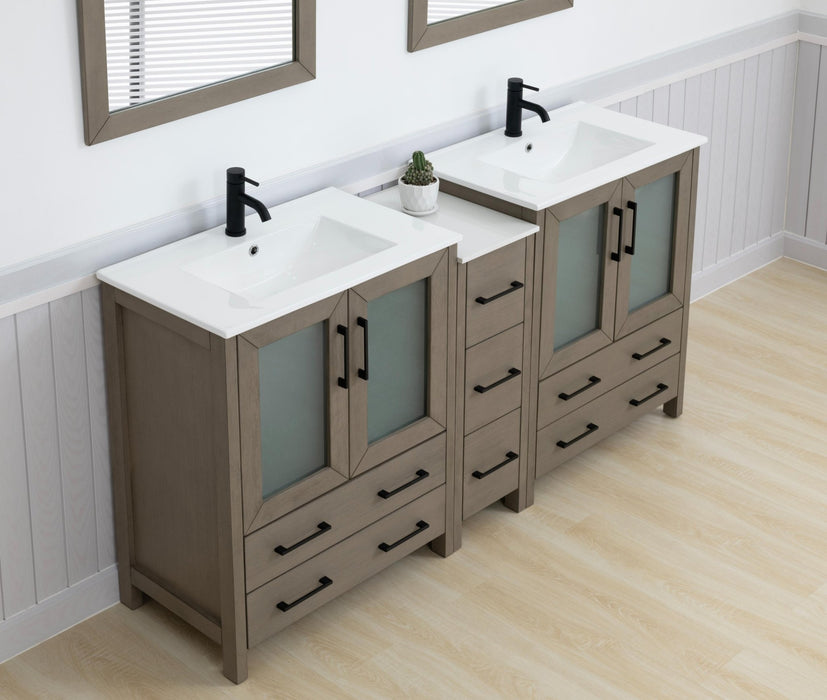 Brescia 72" Double Sink Modern Bathroom Vanity Set, Compact 2 Shelves 7 Drawers White Ceramic Top Bathroom Cabinet with Free Mirrors - HomeBeyond