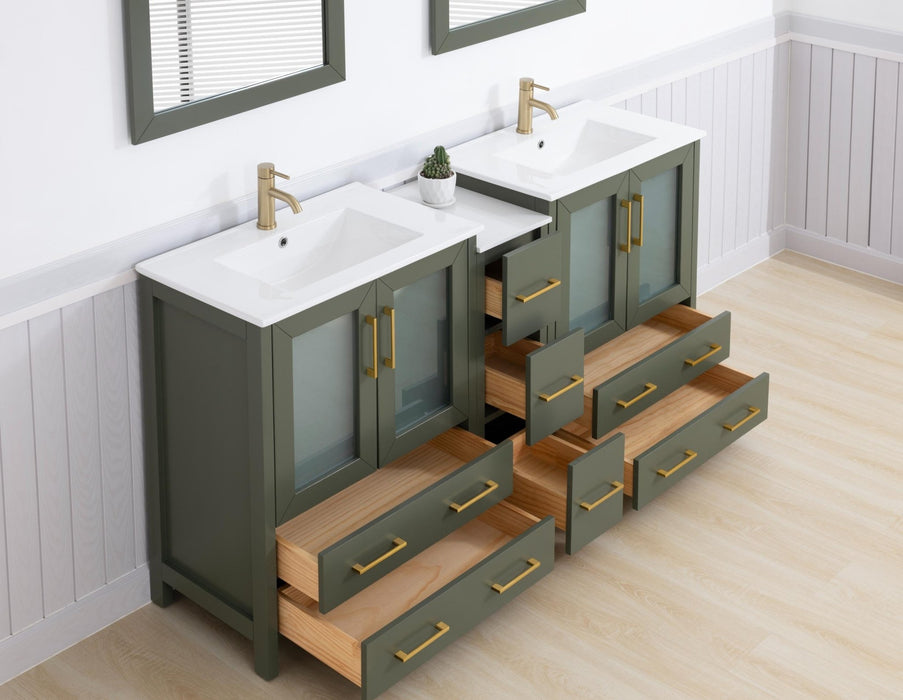 Brescia 72" Double Sink Modern Bathroom Vanity Set, Compact 2 Shelves 7 Drawers White Ceramic Top Bathroom Cabinet with Free Mirrors - HomeBeyond