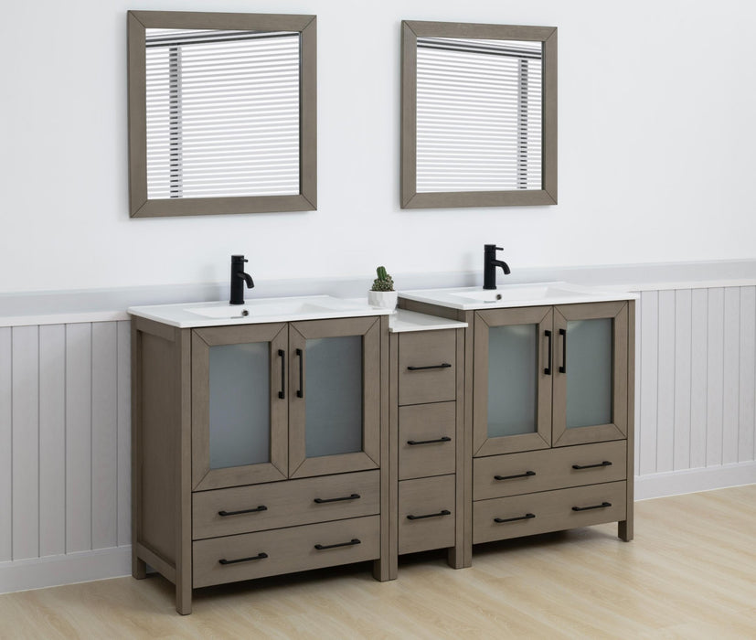 Brescia 72" Double Sink Modern Bathroom Vanity Set, Compact 2 Shelves 7 Drawers White Ceramic Top Bathroom Cabinet with Free Mirrors - HomeBeyond