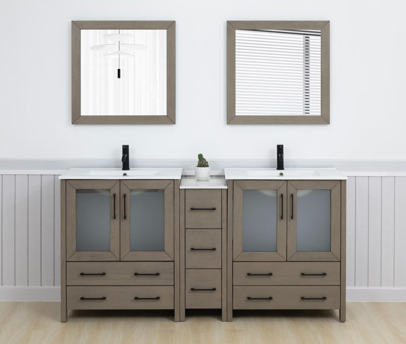 Brescia 72" Double Sink Modern Bathroom Vanity Set, Compact 2 Shelves 7 Drawers White Ceramic Top Bathroom Cabinet with Free Mirrors - HomeBeyond
