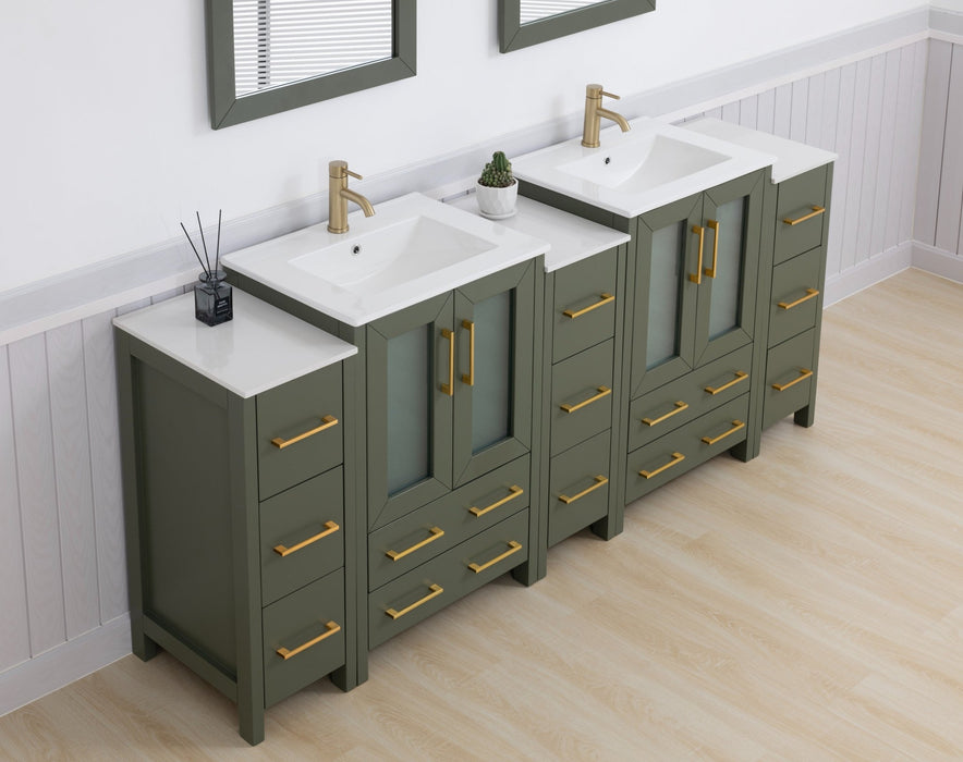 Brescia 84" Double Sink Bathroom Vanity Combo Set, 3 Side Cabinets 2 Shelves Ceramic Top Bathroom Cabinet with Free Mirrors - HomeBeyond