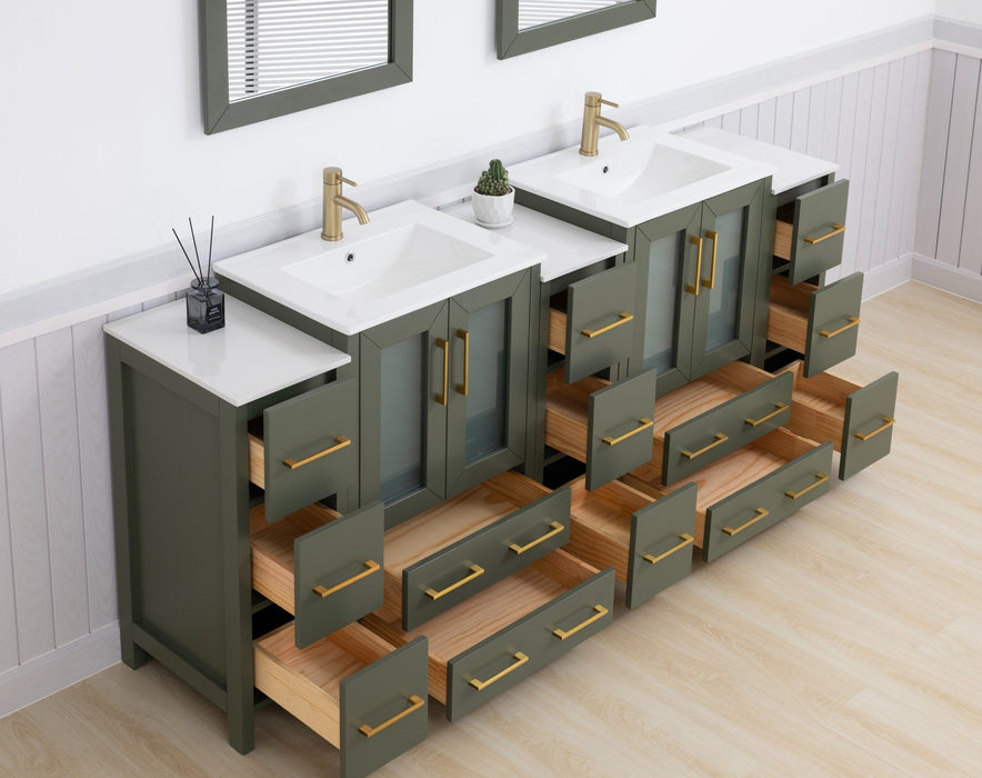 Brescia 84" Double Sink Bathroom Vanity Combo Set, 3 Side Cabinets 2 Shelves Ceramic Top Bathroom Cabinet with Free Mirrors - HomeBeyond