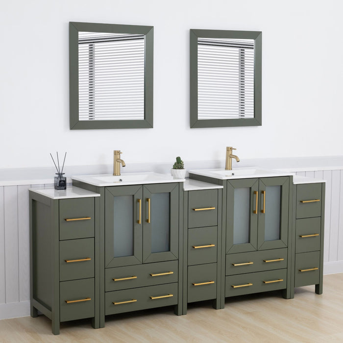 Brescia 84" Double Sink Bathroom Vanity Combo Set, 3 Side Cabinets 2 Shelves Ceramic Top Bathroom Cabinet with Free Mirrors - HomeBeyond