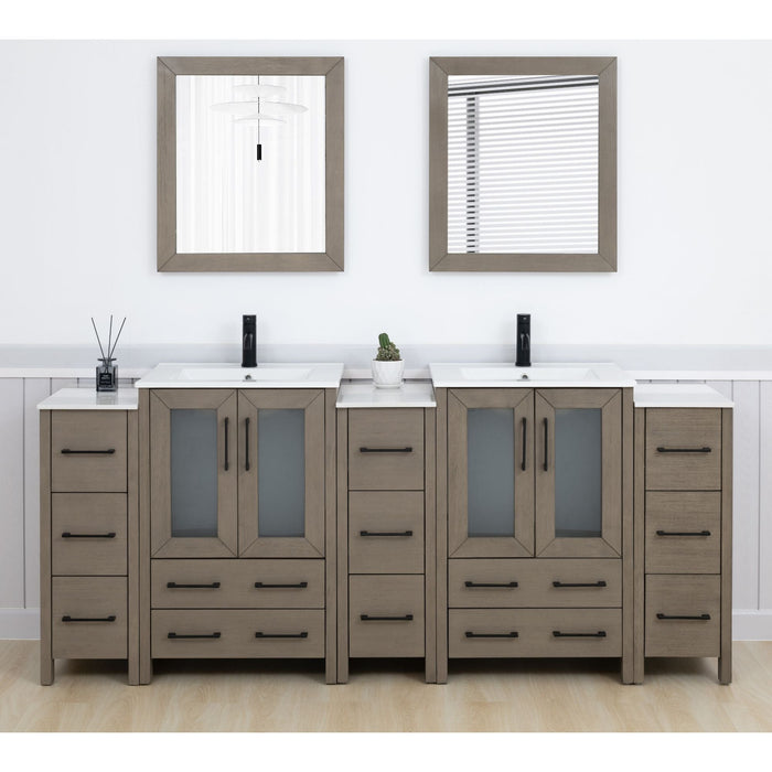 Brescia 84" Double Sink Bathroom Vanity Combo Set, 3 Side Cabinets 2 Shelves Ceramic Top Bathroom Cabinet with Free Mirrors - HomeBeyond