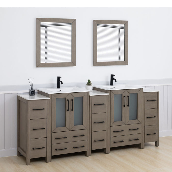 Brescia 84" Double Sink Bathroom Vanity Combo Set, 3 Side Cabinets 2 Shelves Ceramic Top Bathroom Cabinet with Free Mirrors - HomeBeyond