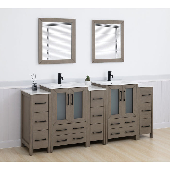 Brescia 84" Double Sink Bathroom Vanity Combo Set, 3 Side Cabinets 2 Shelves Ceramic Top Bathroom Cabinet with Free Mirrors - HomeBeyond