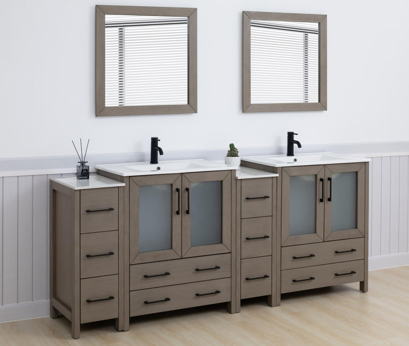 Brescia 84" Double Sink Modern Bathroom Vanity Set, Compact 2 Shelves 10 Drawers White Ceramic Top Bathroom Cabinet with Free Mirrors - HomeBeyond