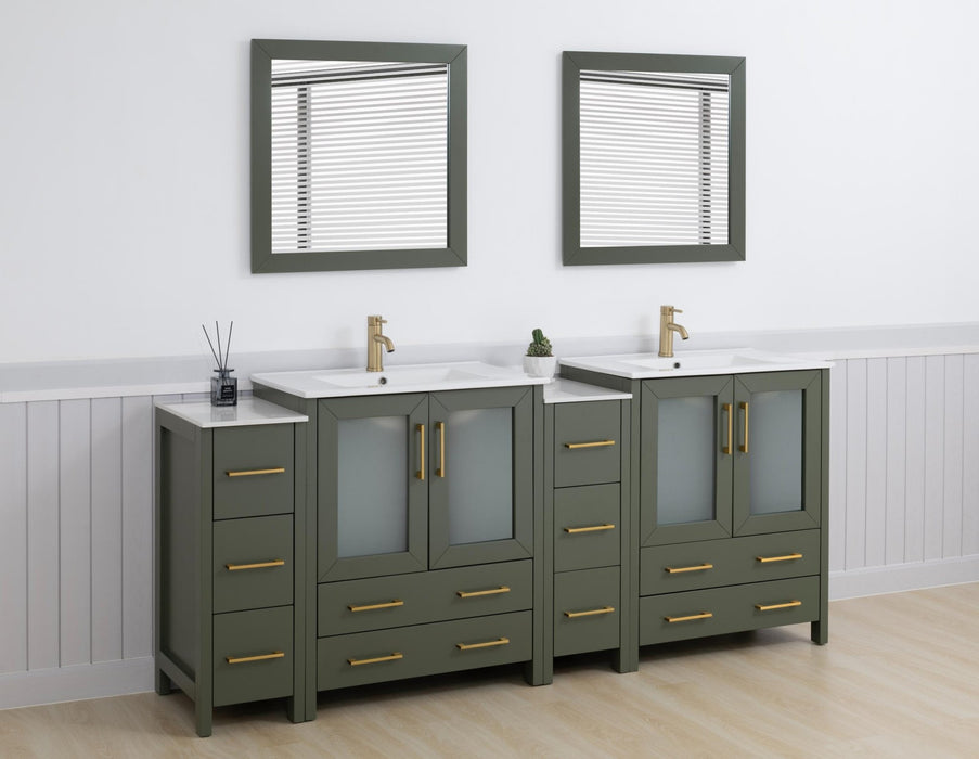 Brescia 84" Double Sink Modern Bathroom Vanity Set, Compact 2 Shelves 10 Drawers White Ceramic Top Bathroom Cabinet with Free Mirrors - HomeBeyond