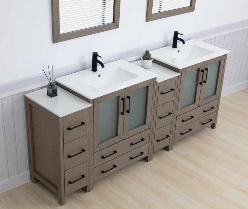 Brescia 84" Double Sink Modern Bathroom Vanity Set, Compact 2 Shelves 10 Drawers White Ceramic Top Bathroom Cabinet with Free Mirrors - HomeBeyond