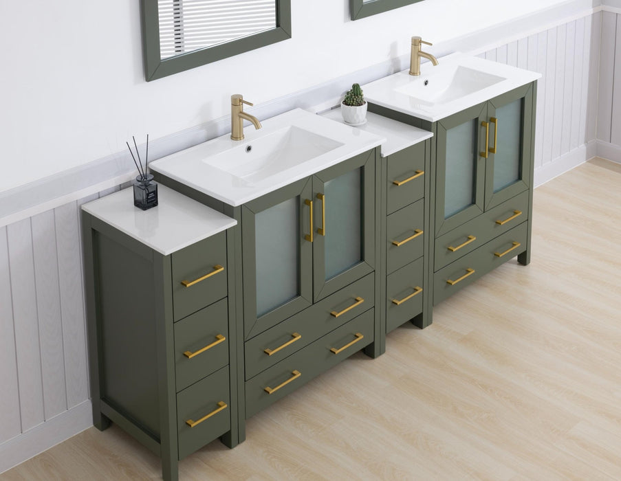 Brescia 84" Double Sink Modern Bathroom Vanity Set, Compact 2 Shelves 10 Drawers White Ceramic Top Bathroom Cabinet with Free Mirrors - HomeBeyond