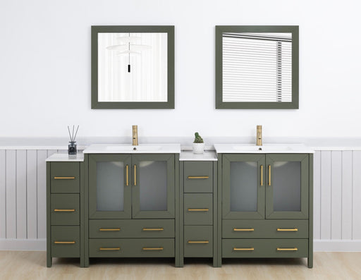 Brescia 84" Double Sink Modern Bathroom Vanity Set, Compact 2 Shelves 10 Drawers White Ceramic Top Bathroom Cabinet with Free Mirrors - HomeBeyond