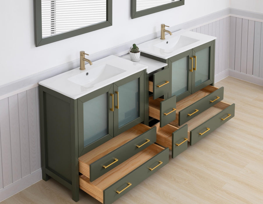 Brescia 84"Double Sink Modern Bathroom Vanity Set, 2 Shelves 7 Drawers - Ceramic Top & Bathroom Cabinet with Free Mirrors - HomeBeyond