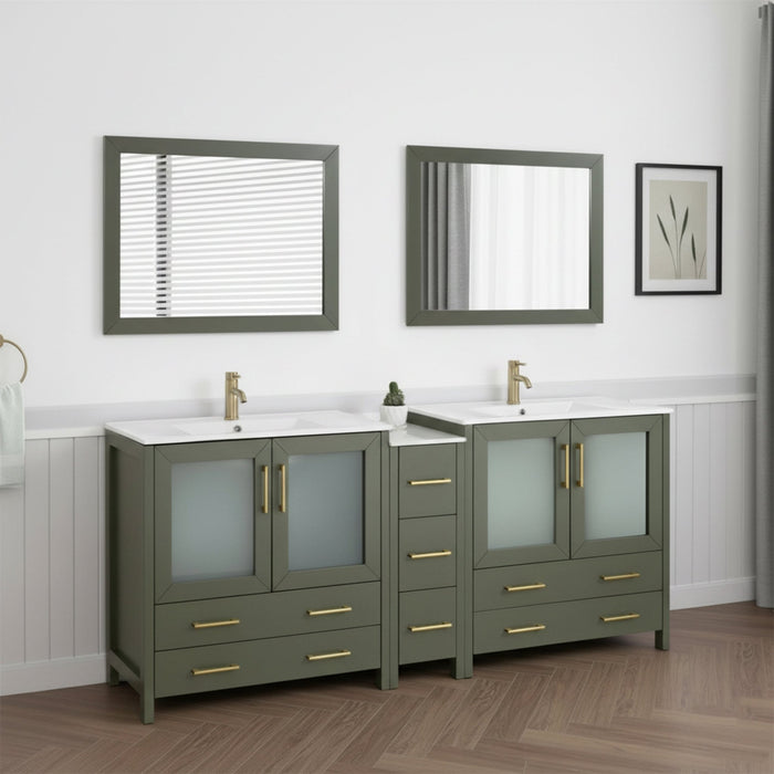 Brescia 84"Double Sink Modern Bathroom Vanity Set, 2 Shelves 7 Drawers - Ceramic Top & Bathroom Cabinet with Free Mirrors - HomeBeyond