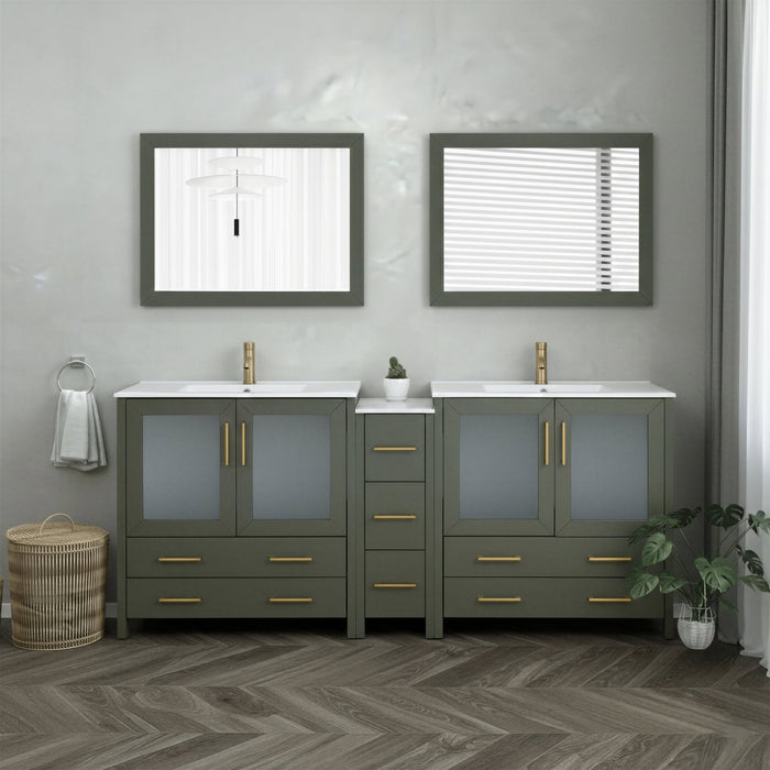 Brescia 84"Double Sink Modern Bathroom Vanity Set, 2 Shelves 7 Drawers - Ceramic Top & Bathroom Cabinet with Free Mirrors - HomeBeyond
