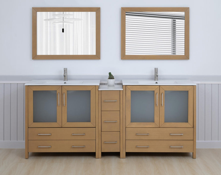 Brescia 84"Double Sink Modern Bathroom Vanity Set, 2 Shelves 7 Drawers - Ceramic Top & Bathroom Cabinet with Free Mirrors - HomeBeyond