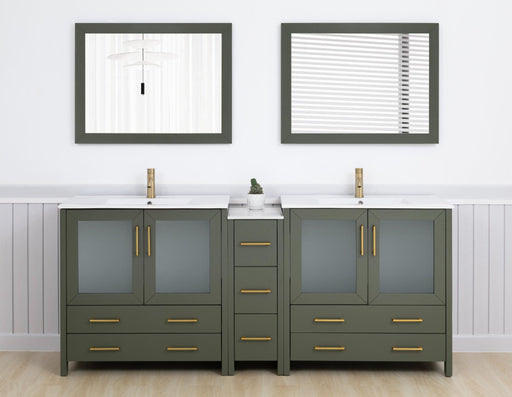 Brescia 84"Double Sink Modern Bathroom Vanity Set, 2 Shelves 7 Drawers - Ceramic Top & Bathroom Cabinet with Free Mirrors - HomeBeyond