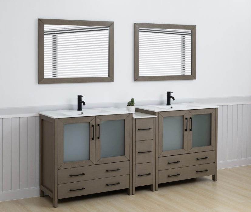 Brescia 84"Double Sink Modern Bathroom Vanity Set, 2 Shelves 7 Drawers - Ceramic Top & Bathroom Cabinet with Free Mirrors - HomeBeyond