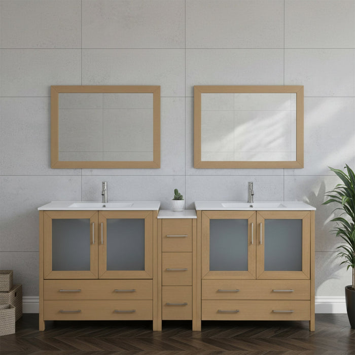 Brescia 84"Double Sink Modern Bathroom Vanity Set, 2 Shelves 7 Drawers - Ceramic Top & Bathroom Cabinet with Free Mirrors - HomeBeyond