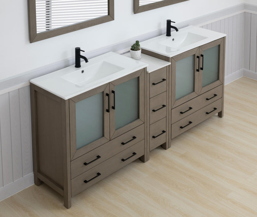 Brescia 84"Double Sink Modern Bathroom Vanity Set, 2 Shelves 7 Drawers - Ceramic Top & Bathroom Cabinet with Free Mirrors - HomeBeyond