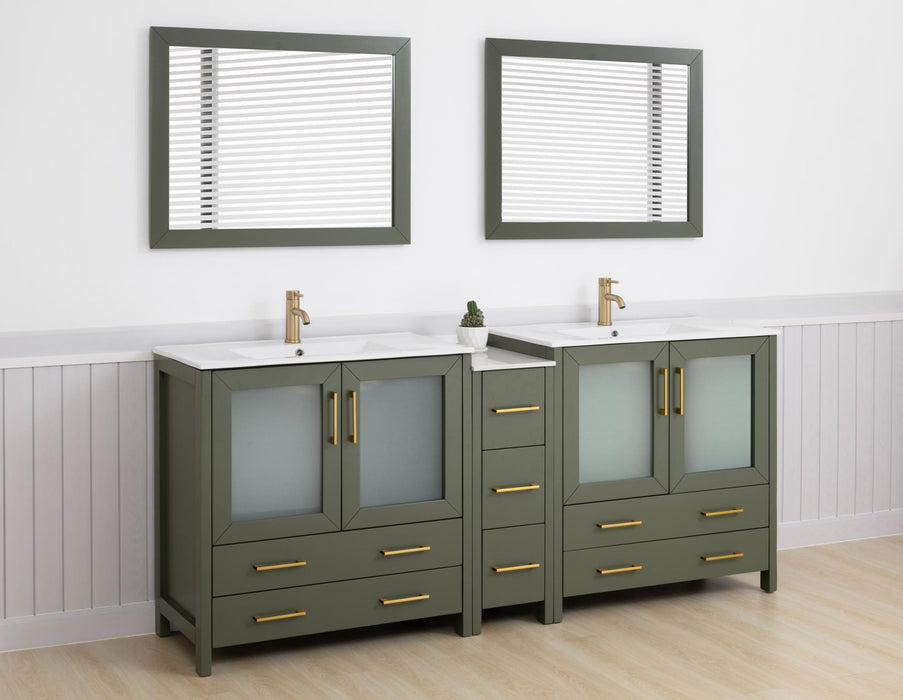Brescia 84"Double Sink Modern Bathroom Vanity Set, 2 Shelves 7 Drawers - Ceramic Top & Bathroom Cabinet with Free Mirrors - HomeBeyond