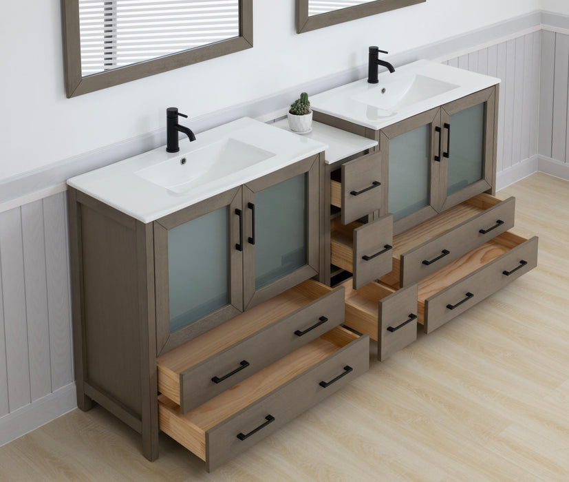 Brescia 84"Double Sink Modern Bathroom Vanity Set, 2 Shelves 7 Drawers - Ceramic Top & Bathroom Cabinet with Free Mirrors - HomeBeyond