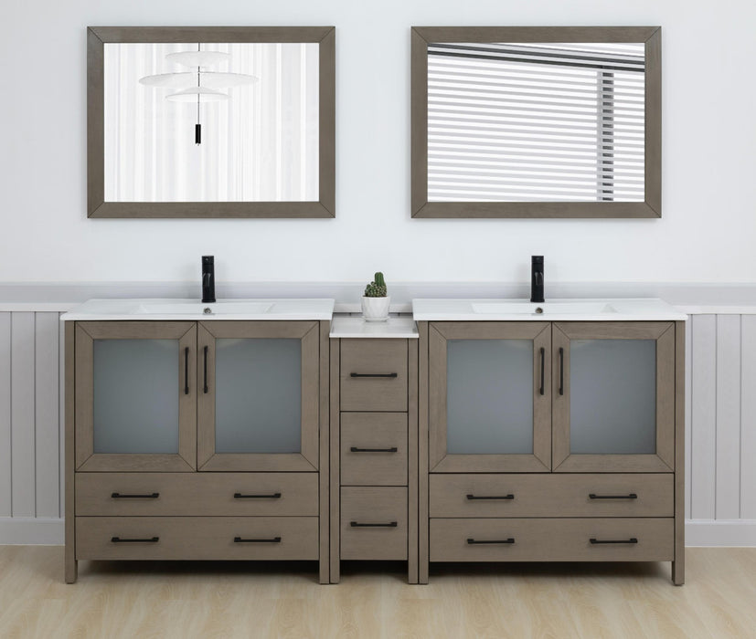 Brescia 84"Double Sink Modern Bathroom Vanity Set, 2 Shelves 7 Drawers - Ceramic Top & Bathroom Cabinet with Free Mirrors - HomeBeyond