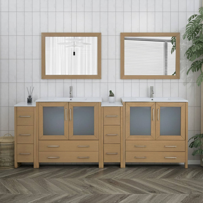 Brescia 96" Double Sink Modern Bathroom Vanity Set, 2 Shelves 10 Drawers Ceramic Top Bathroom Cabinet with Free Mirrors - HomeBeyond