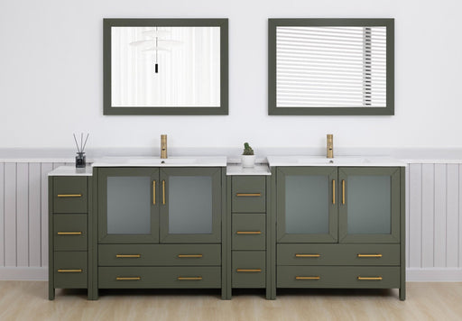 Brescia 96" Double Sink Modern Bathroom Vanity Set, 2 Shelves 10 Drawers Ceramic Top Bathroom Cabinet with Free Mirrors - HomeBeyond