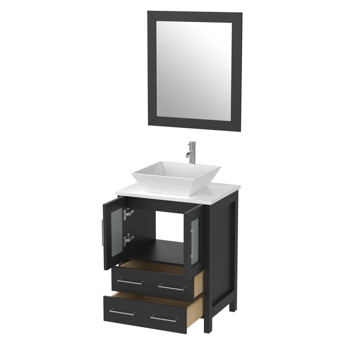 Ravenna 24" Single Sink Bathroom Vanity Combo Set, 2-Drawers, Single Shelf, Single Cabinet White Engineered Marble Top and Ceramic Vessel Sink Bathroom Cabinet with Mirror - HomeBeyond
